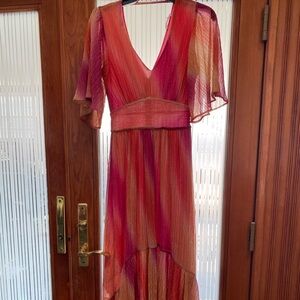 Ramy Brook Pink, Gold, and Orange Metallic Maxi Dress